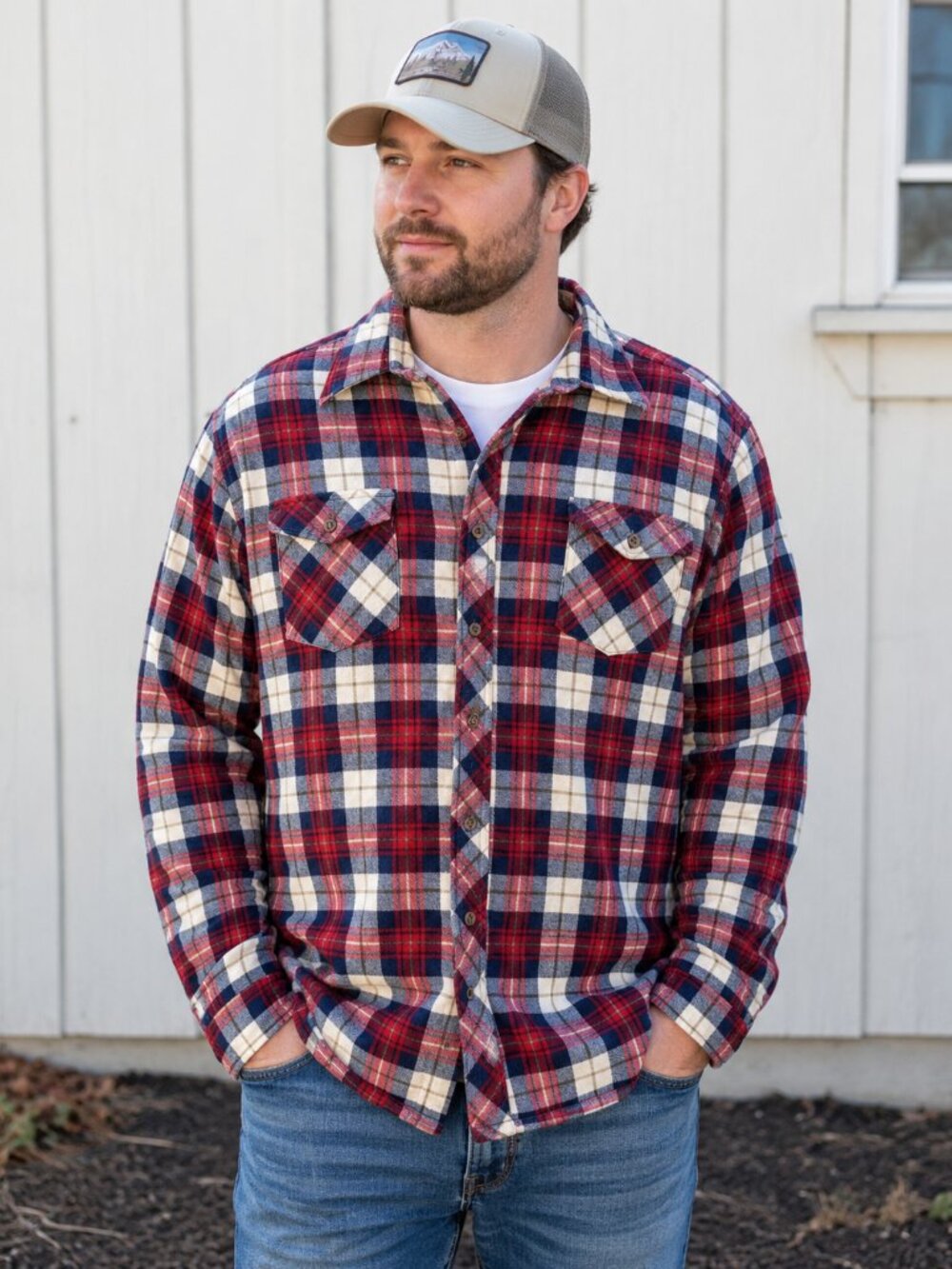 Northern Summit Men’s L Plaid Quilted Flannel Shacket Shirt Jacket Red Navy 90s